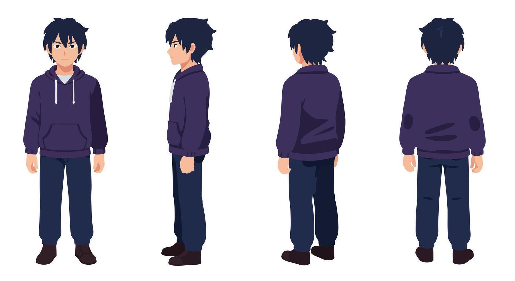 Character design showing multiple angles in flat style art vector