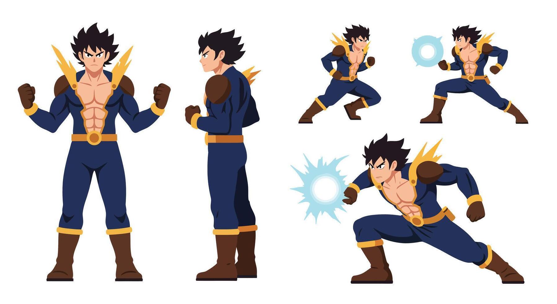 Character transformation in action poses with detailed flat design art vector
