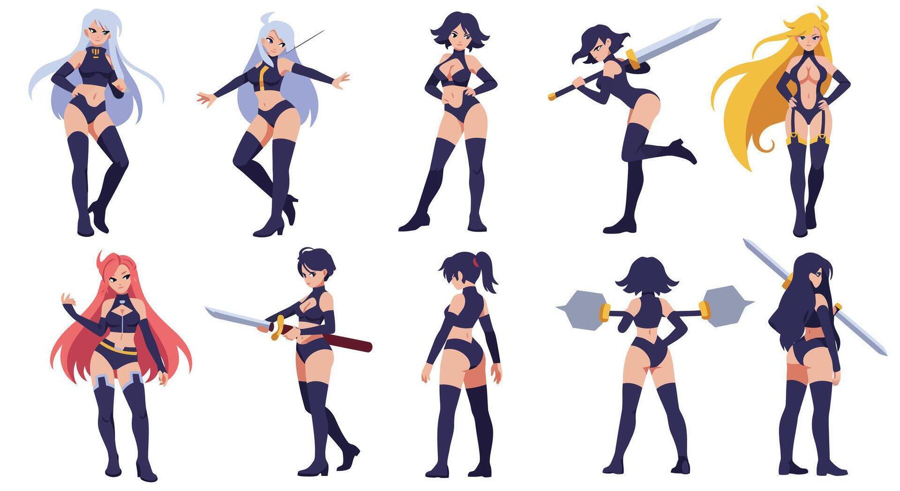Character design showcasing dynamic poses in flat illustration style vector