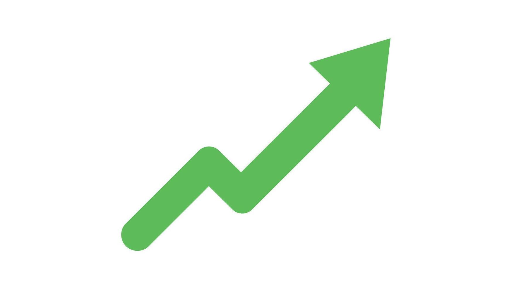 Green upward arrow symbolizing growth in a flat design illustration vector
