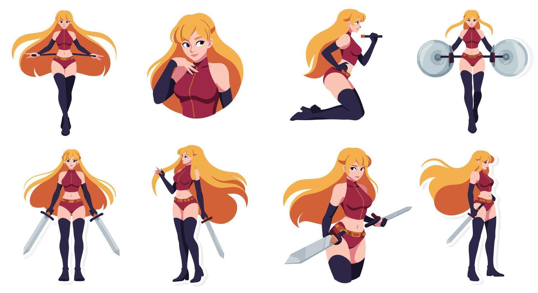 Character transformation in dynamic poses with flat design style illustration vector