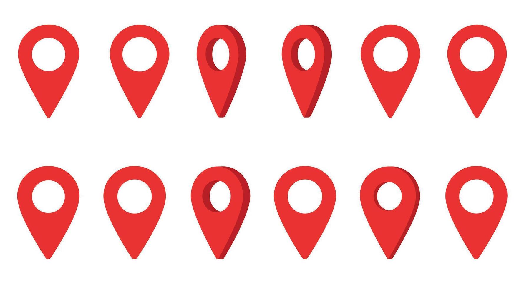 Red location pins changing shape in flat design art vector