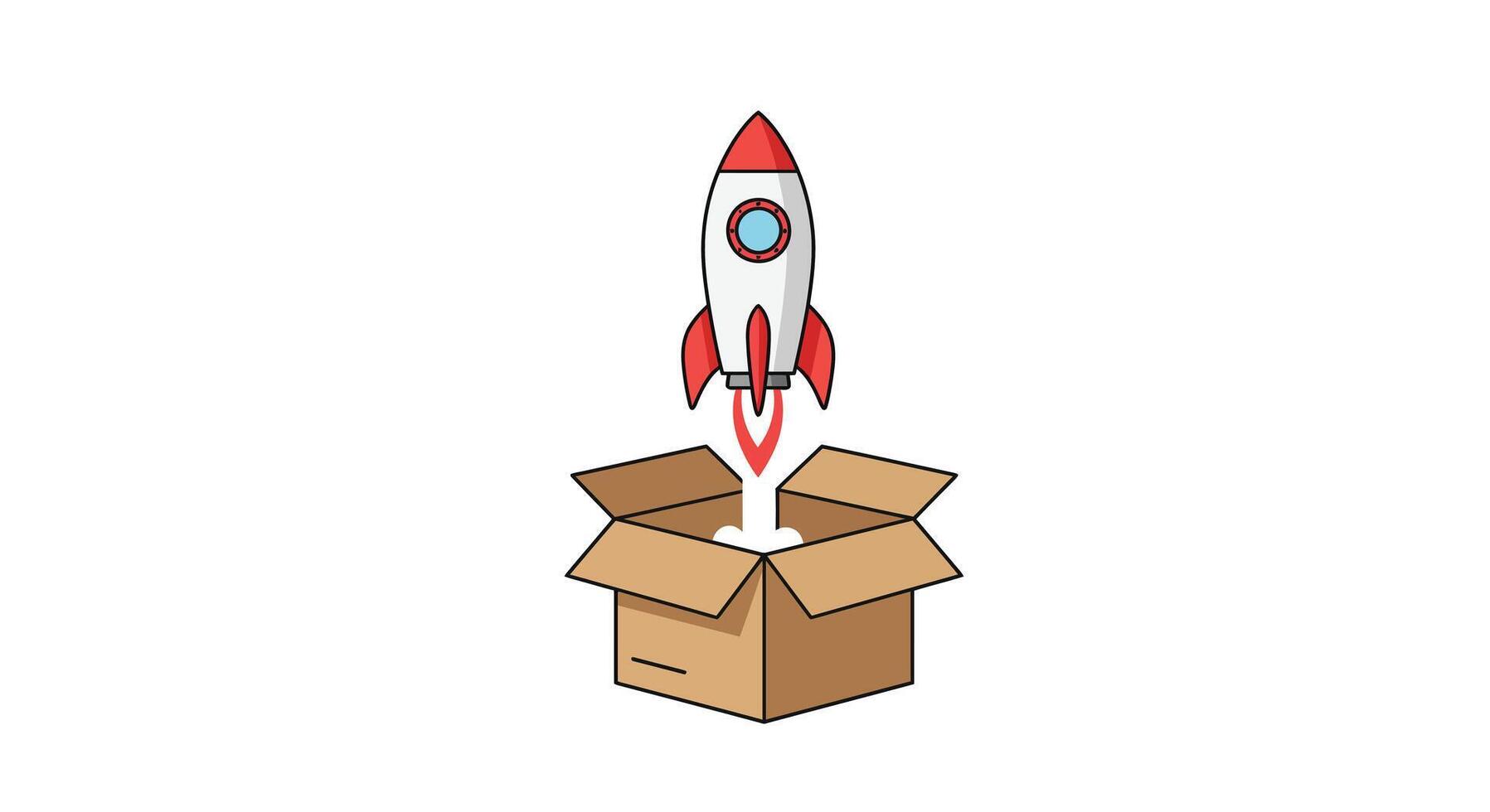 Rocket launching from a cardboard box in flat style art vector