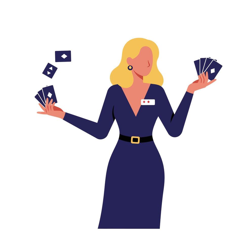 Woman with Cards and Money in Flat Style Art vector