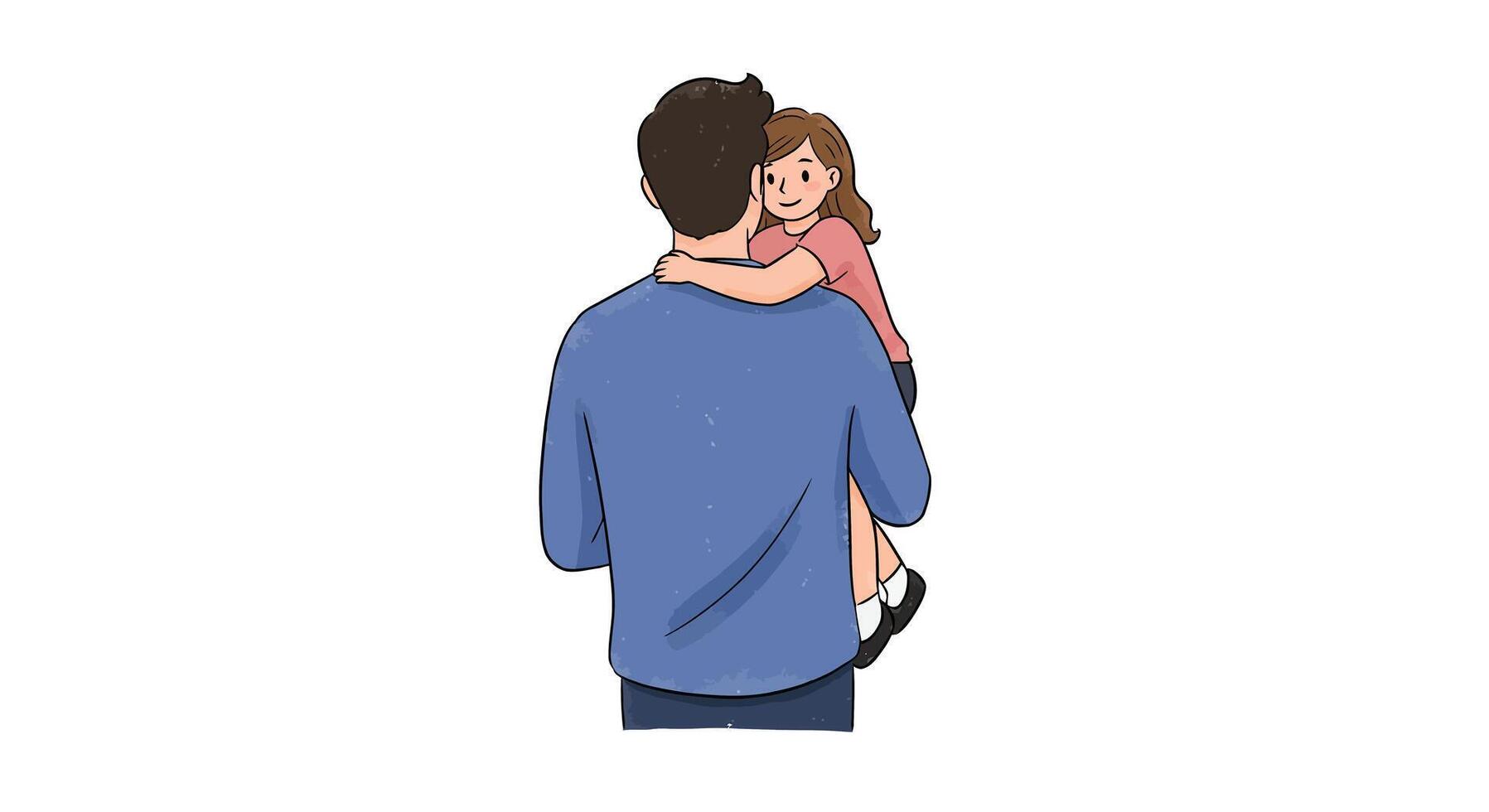 Father holding daughter in a warm embrace, flat design art vector