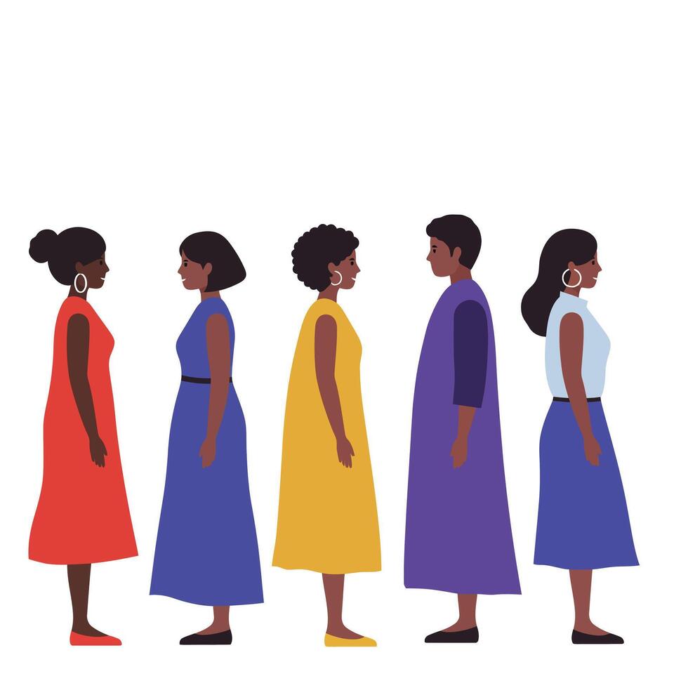 Diverse women showcasing different styles in flat design art vector