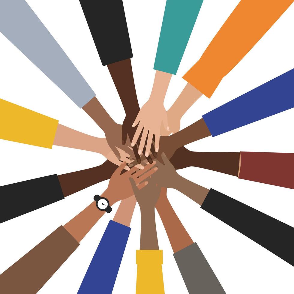 Diverse Hands Coming Together in a Circular Motion Flat Art vector