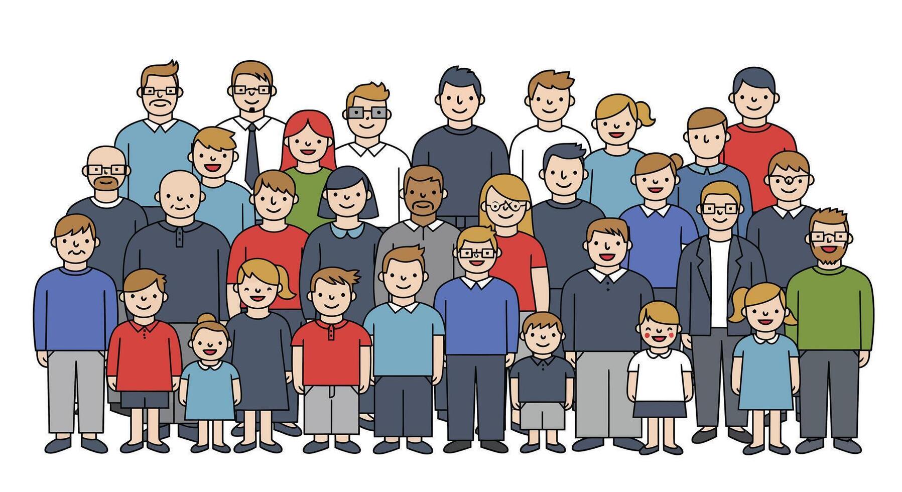Group of diverse cartoon characters in flat design style art vector