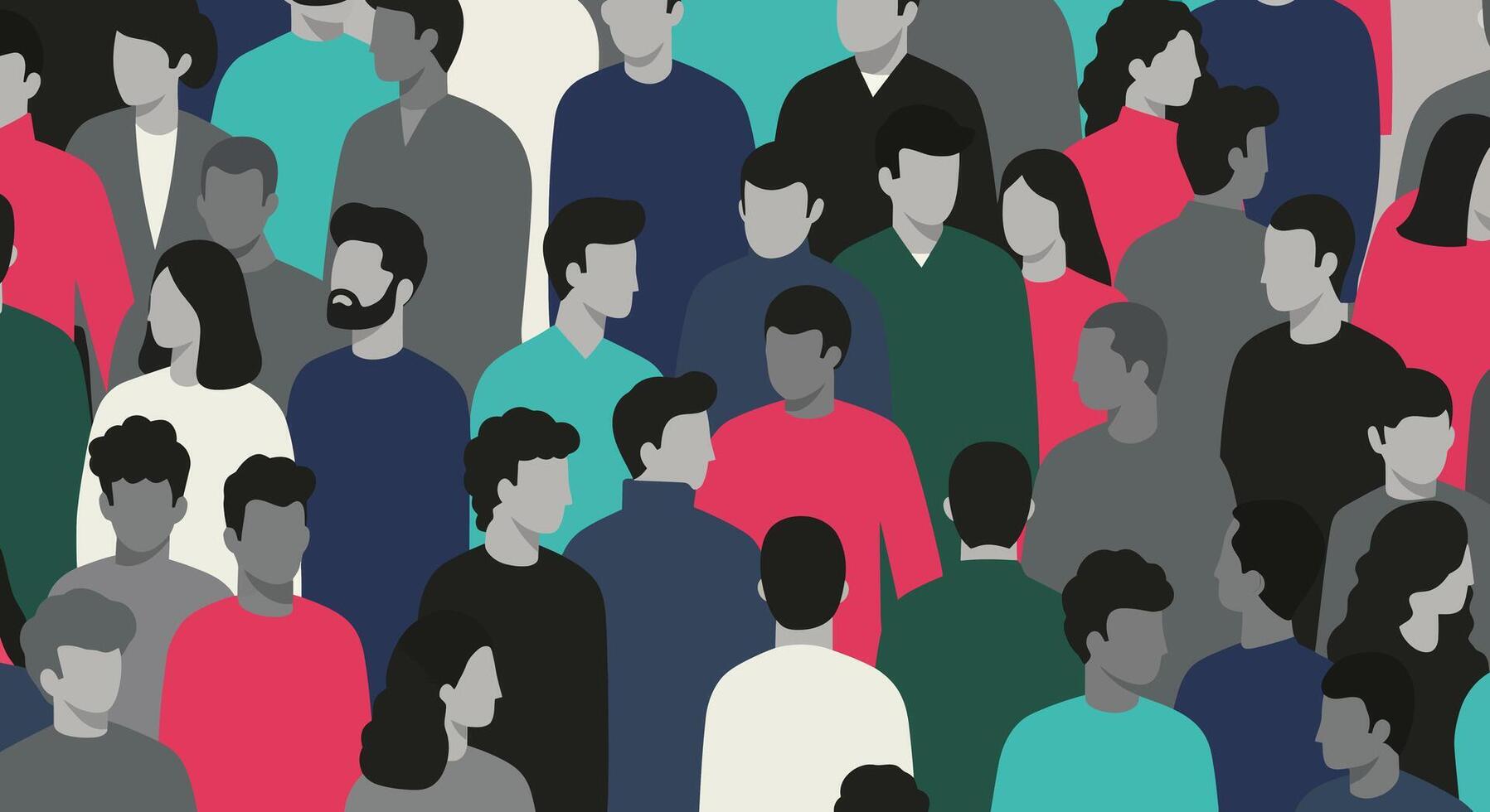 Diverse group of people in vibrant colors, flat design style, art vector