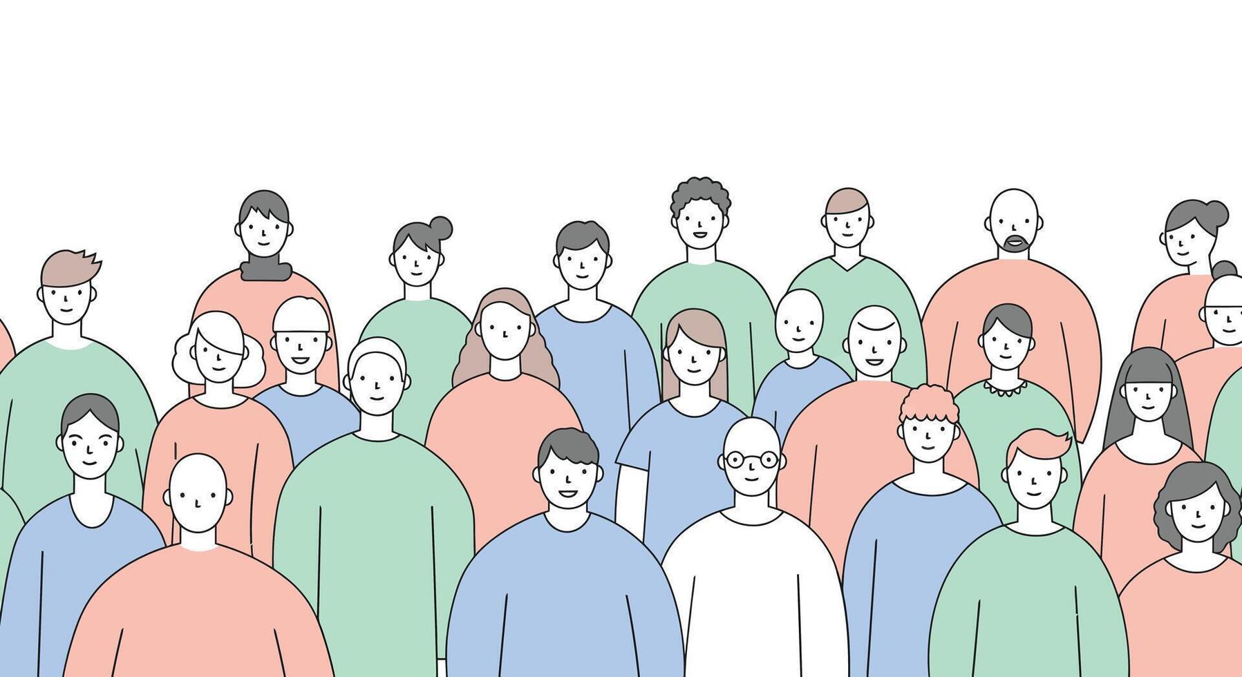 Group of diverse people standing together in minimal flat art vector