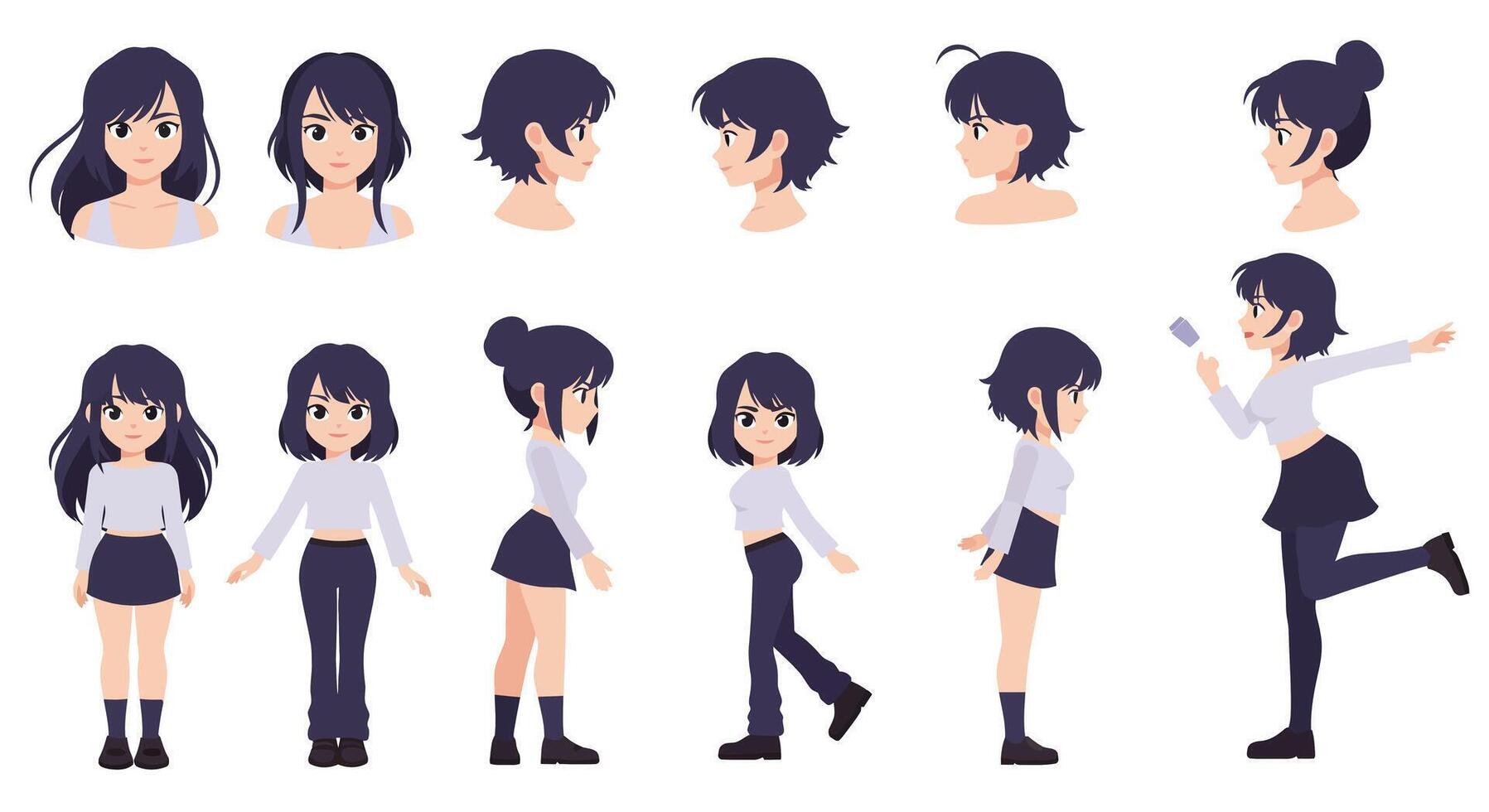 Character transformation from standing to singing pose in flat art vector