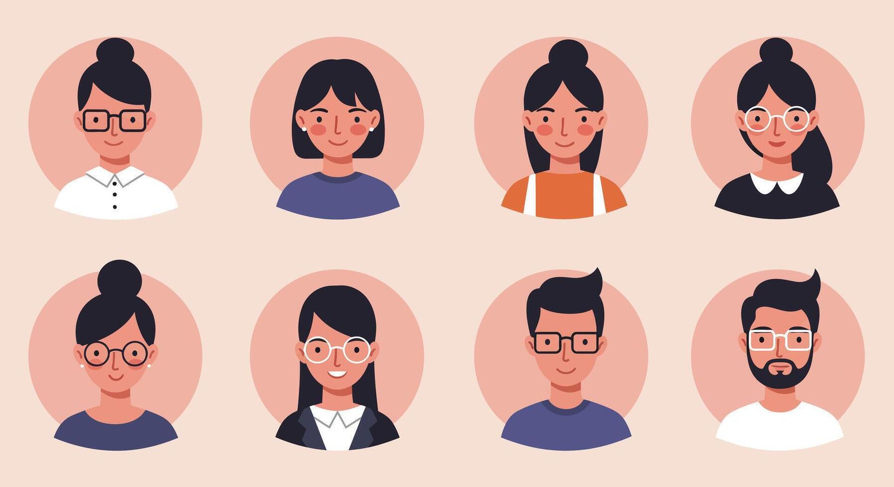 Diverse group of people showcasing different hairstyles in flat art vector