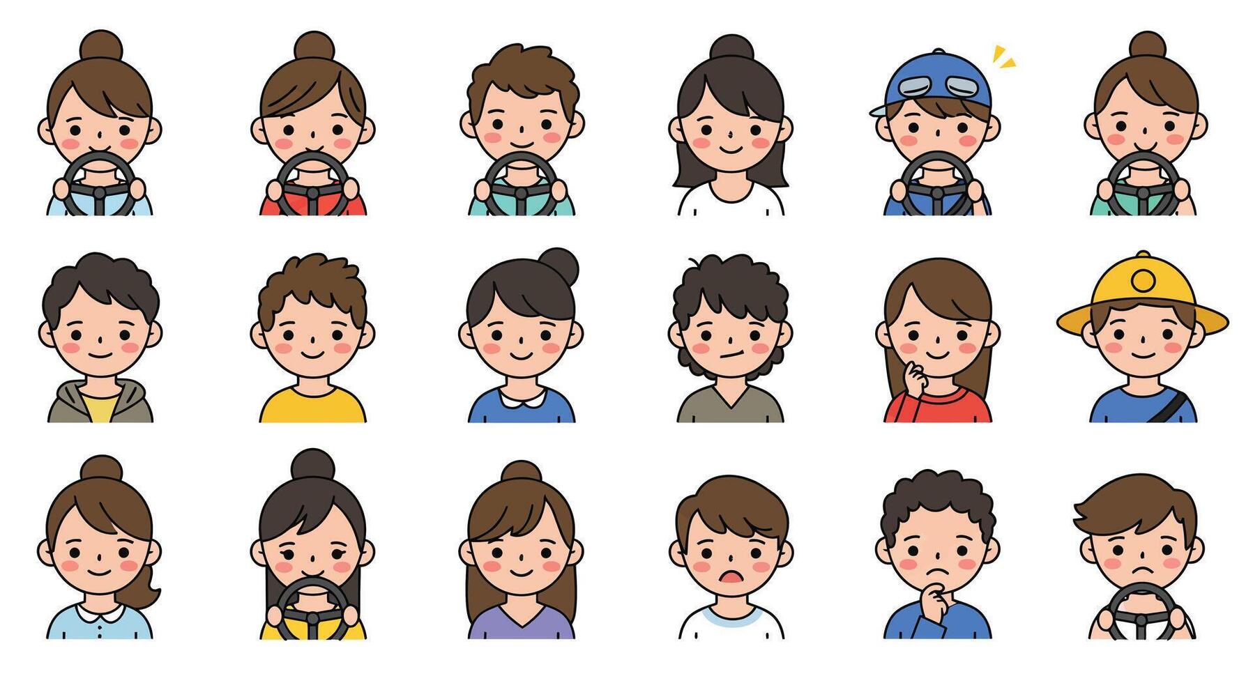 Character expressions transition in flat design style illustration vector