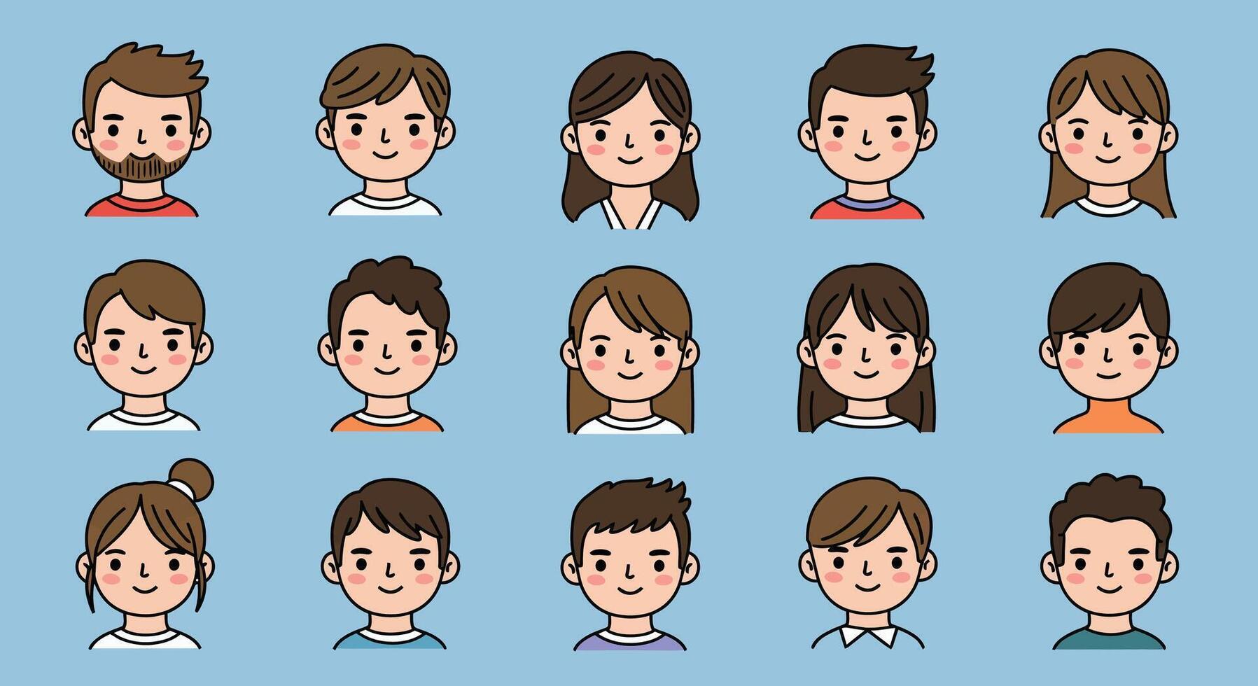 Diverse group of smiling characters in flat design style illustration vector