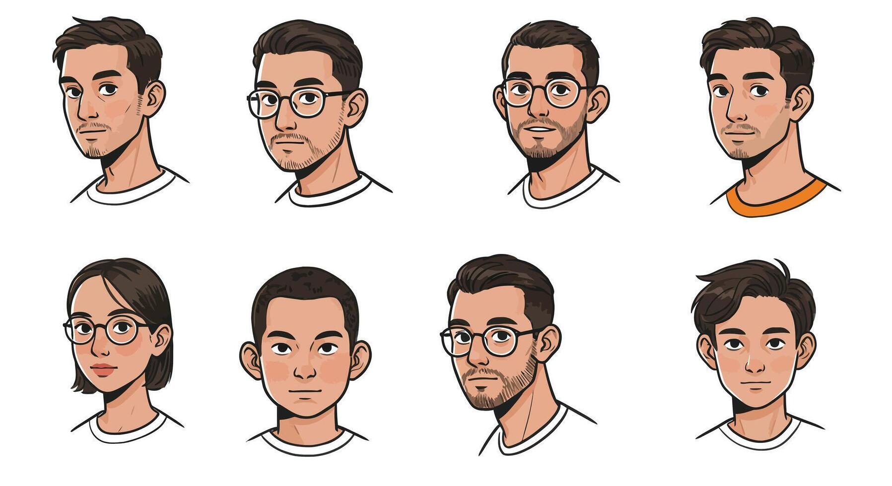 Character expressions transition with flat design style in illustration vector