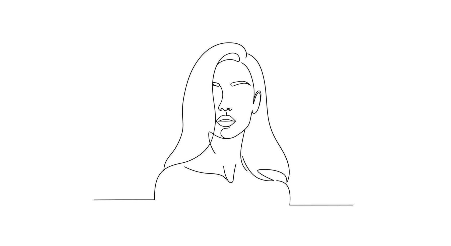 Minimal line art portrait of a woman, showcasing elegant features in simple style, illustration vector