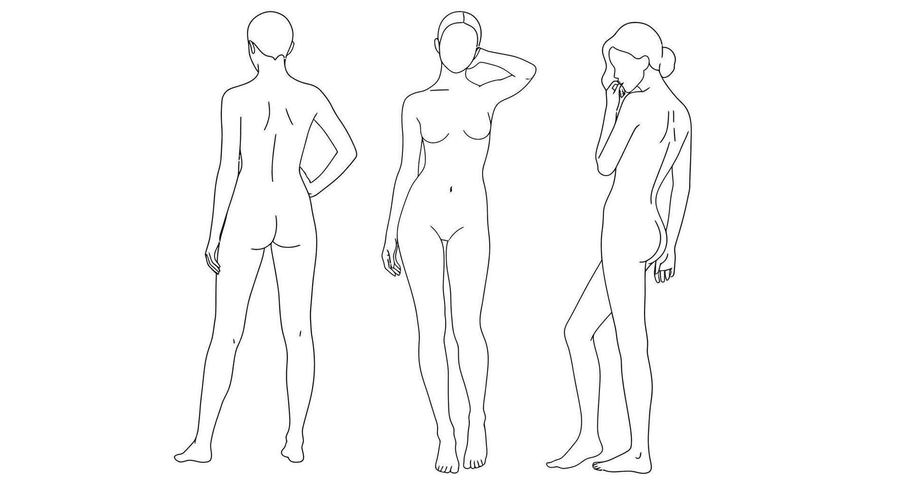 Stylish three-frame pose sequence with minimal design showcasing human figures illustration vector