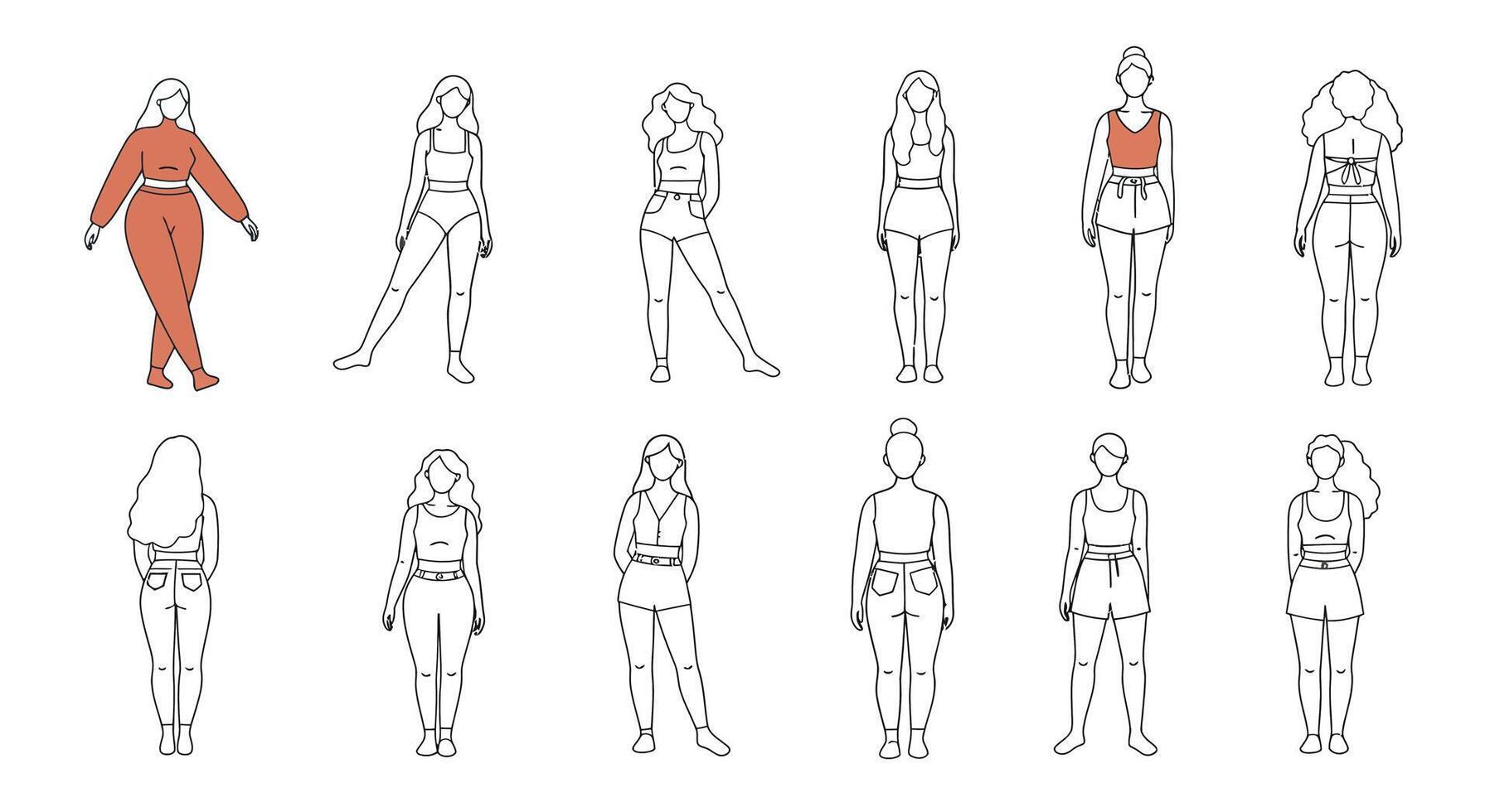Fashion character design progression with flat minimal style art vector