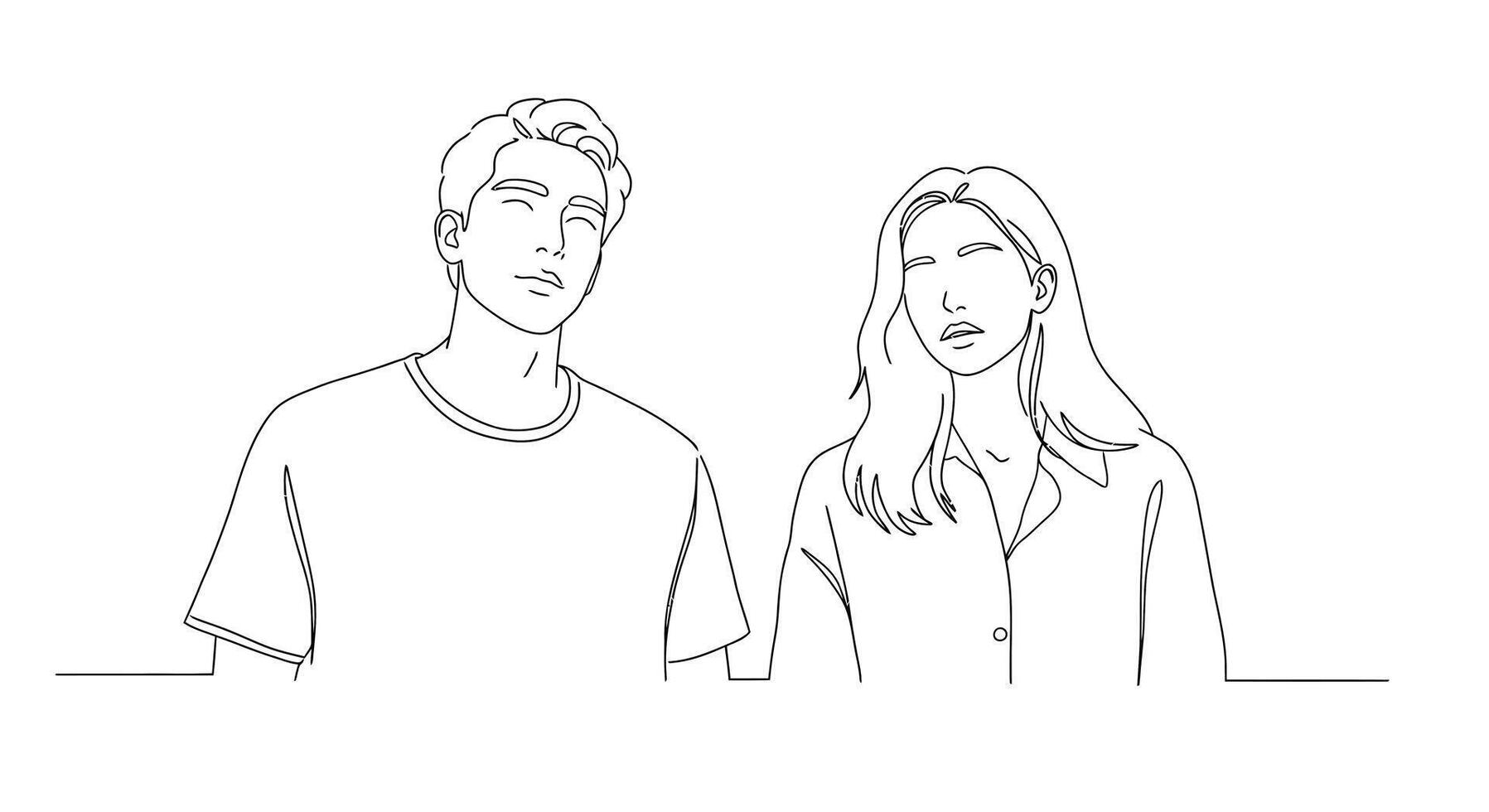 Two people standing together in flat style art emphasizing expressions and body language in illustration vector
