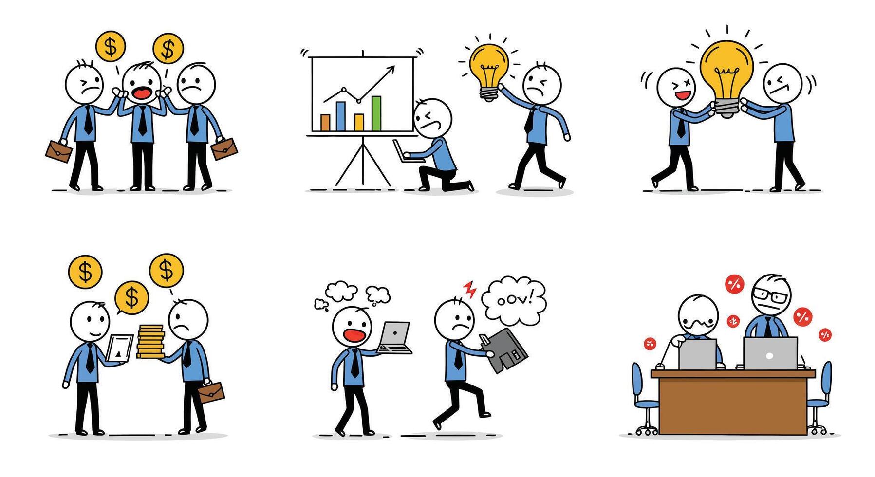 Business teamwork illustrated through flat art with characters exchanging ideas and solutions illustration vector