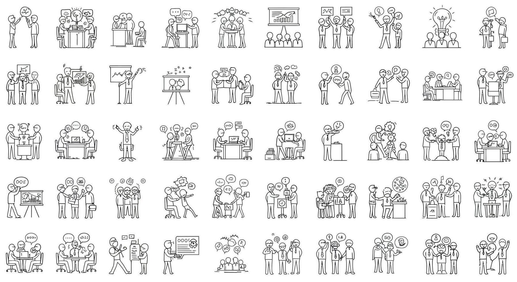 Collection of minimalist line drawings showcasing various social interactions in illustration vector