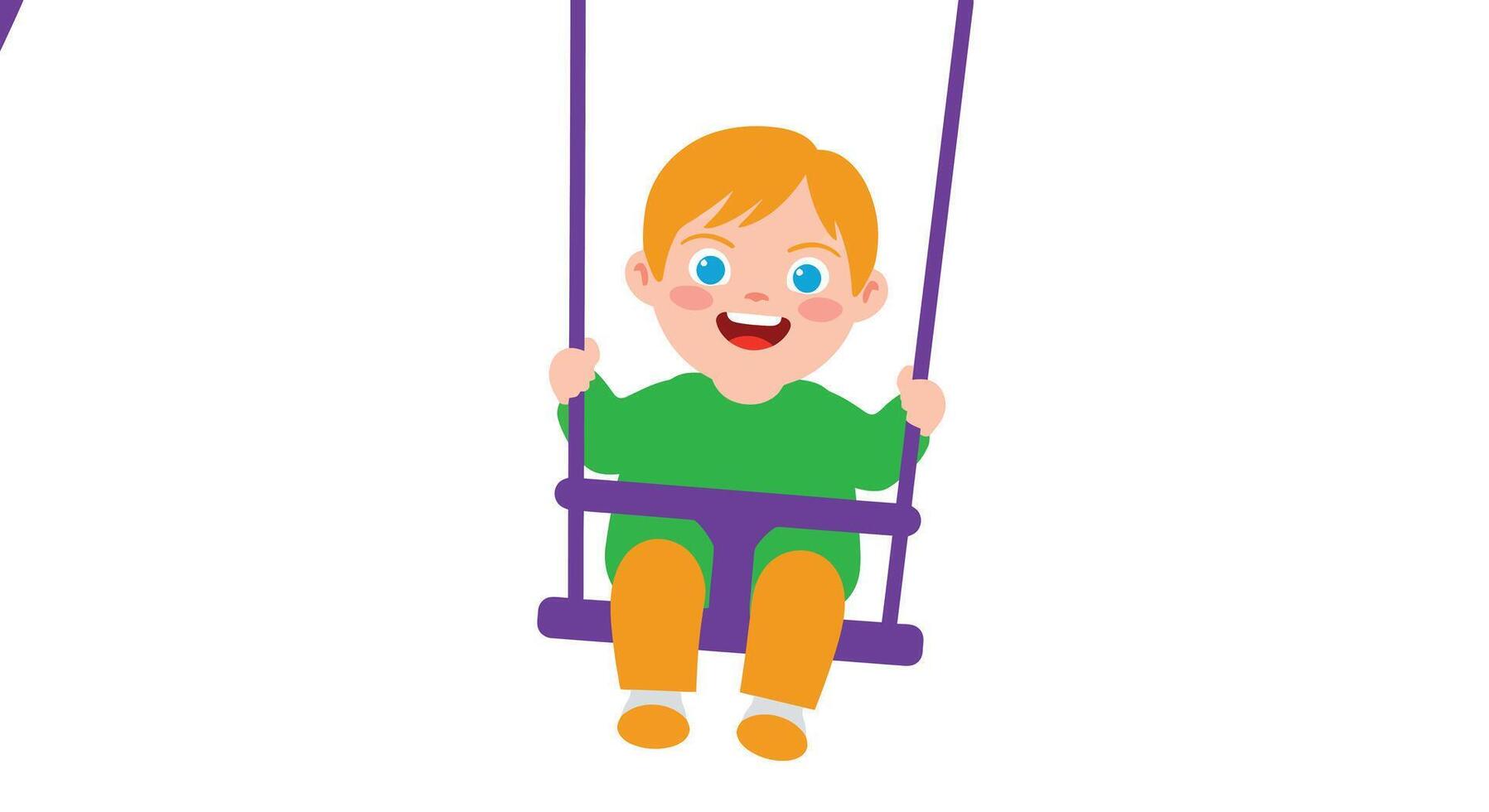 Child joyfully swinging on a playground swing in flat art vector
