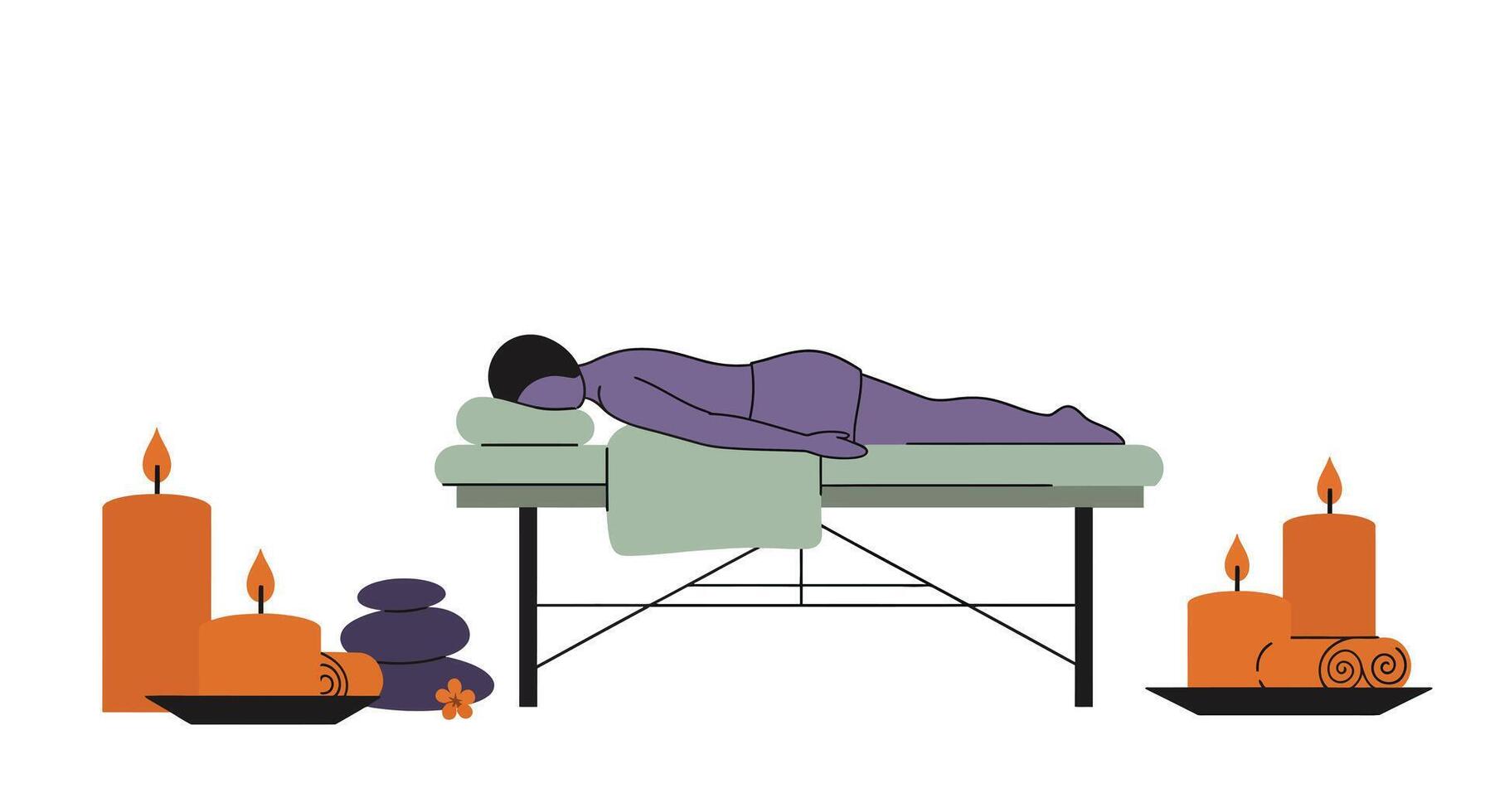 Relaxing massage scene with candles and stones in minimal art vector