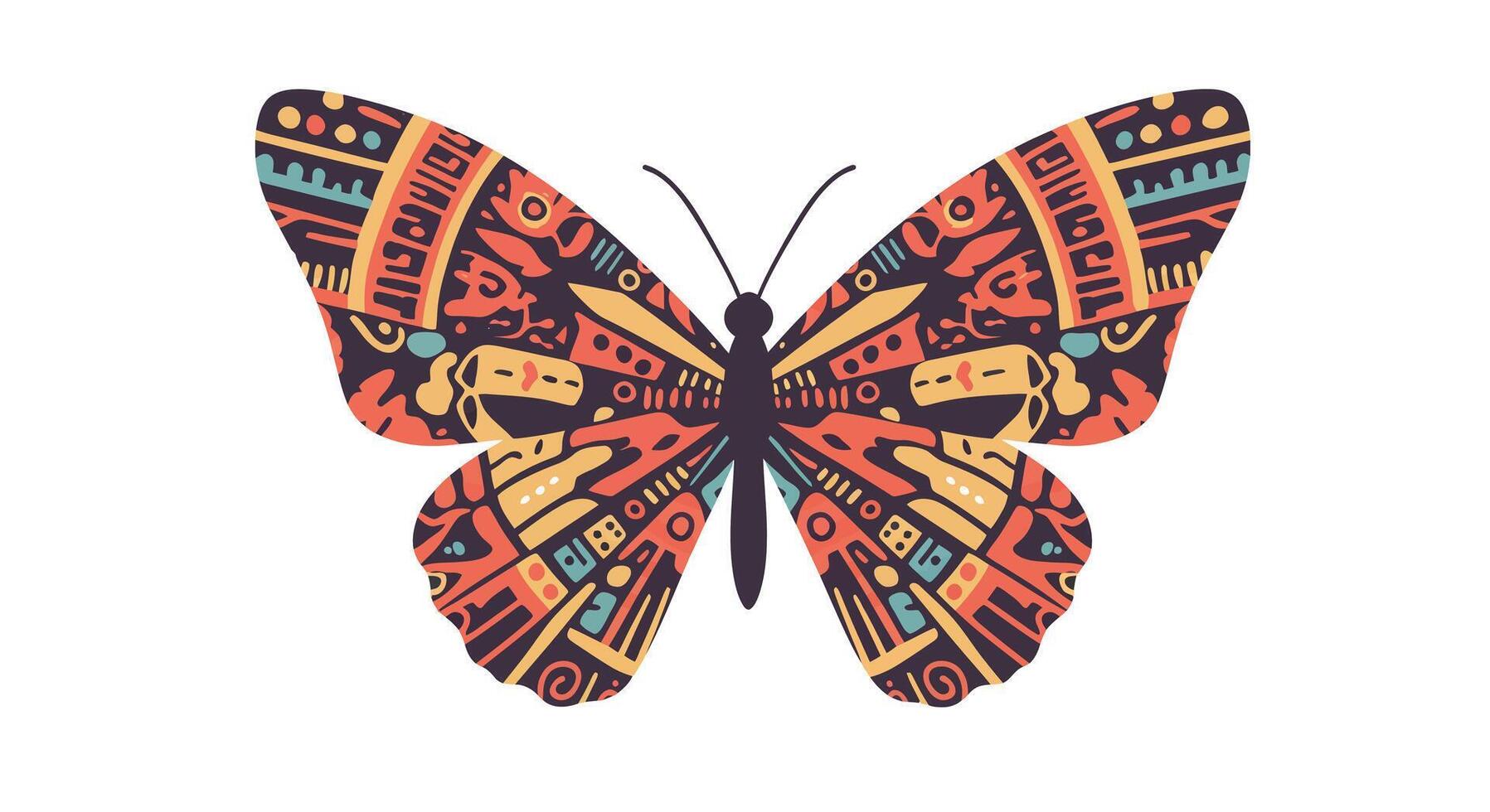 Colorful butterfly design with intricate patterns in flat art style illustration vector