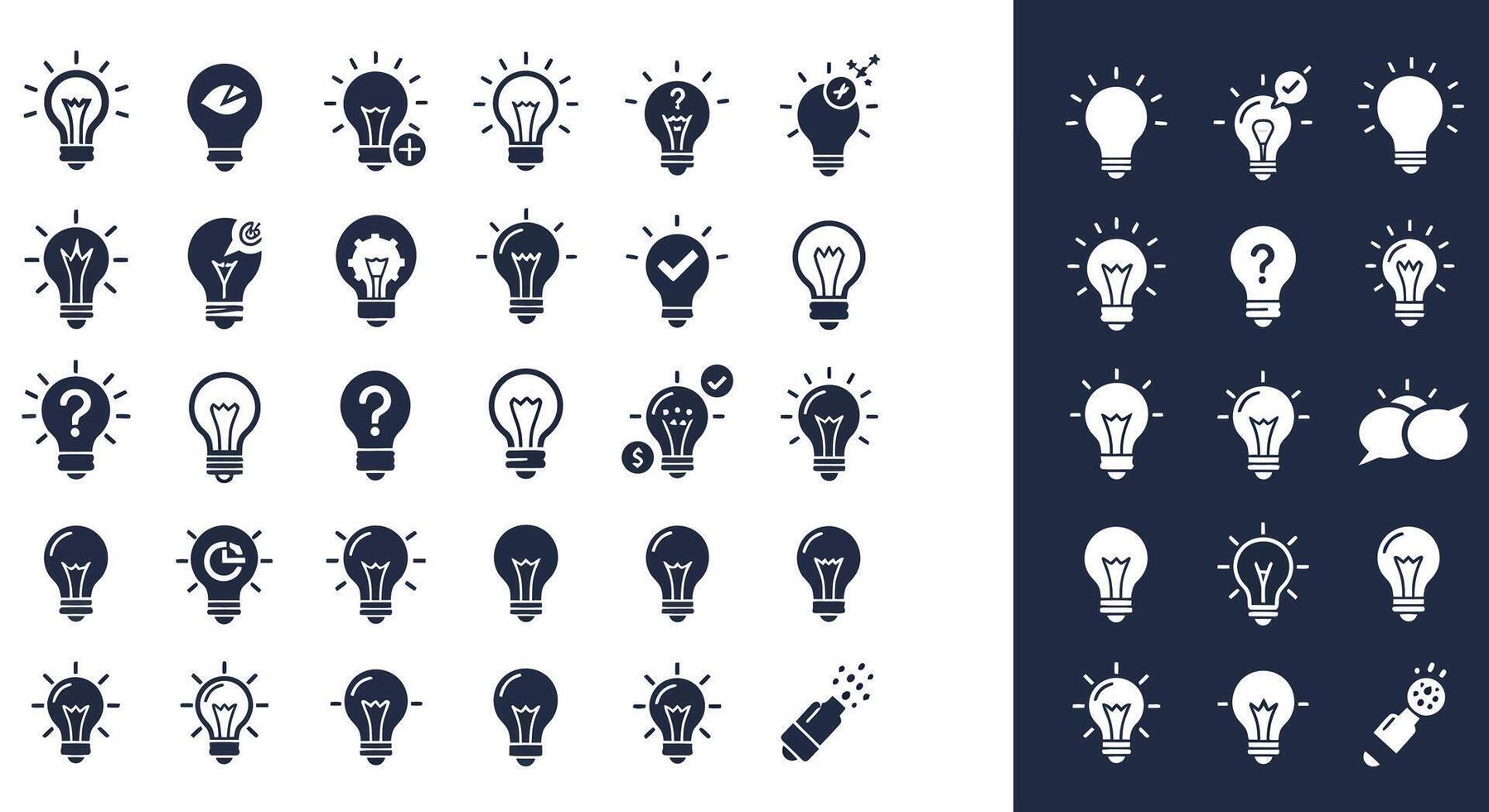 Light bulb icons in flat design showcasing various concepts and emotions art vector