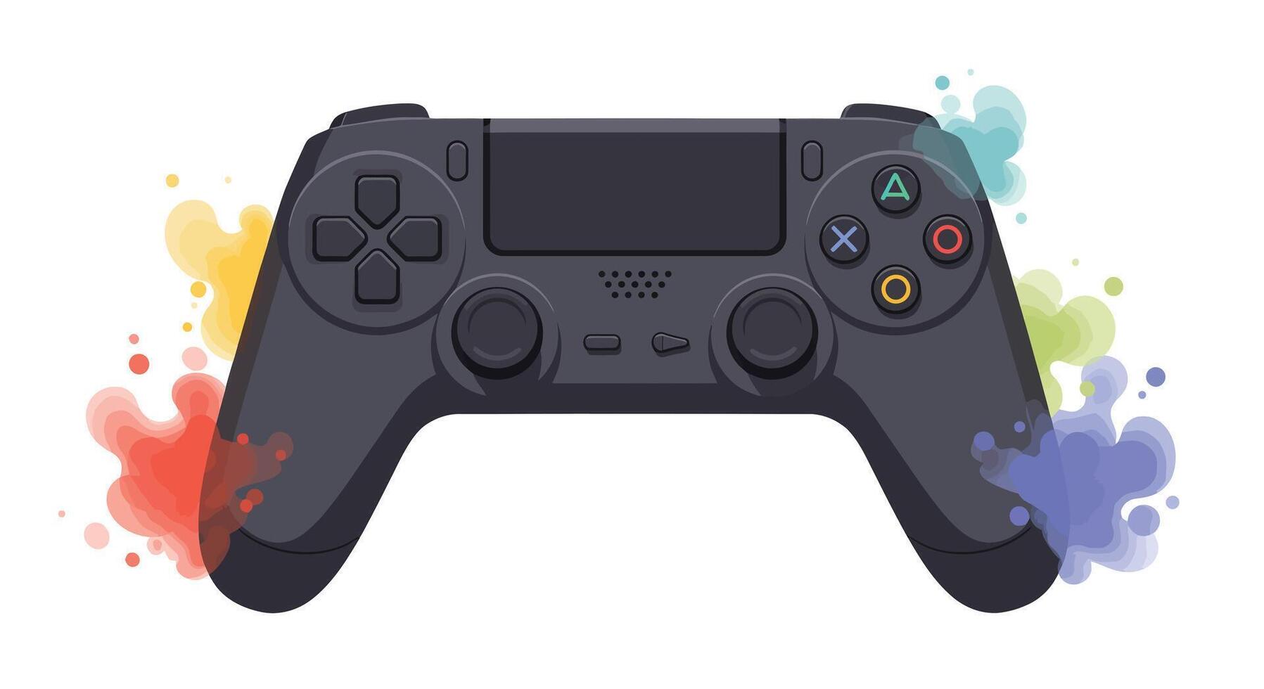 Game controller design with colorful splashes in flat style art vector