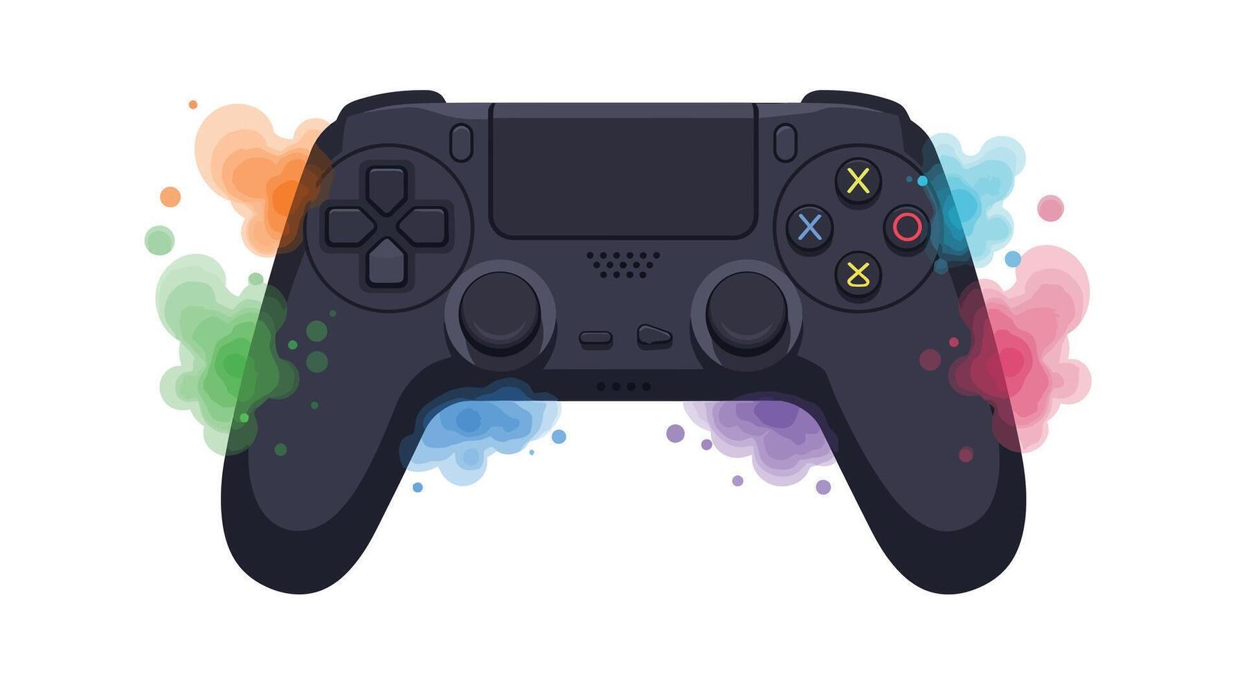 Gaming controller design with colorful splashes in flat style art vector