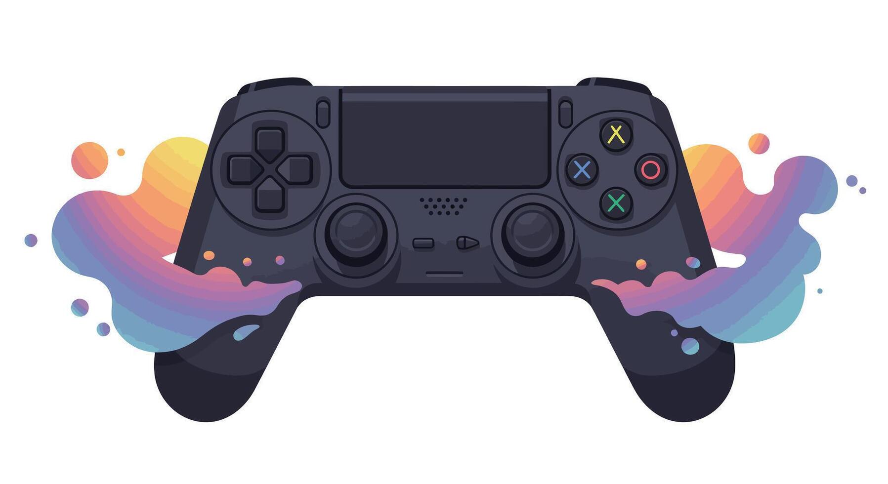 Gaming controller design with colorful splashes in flat art style for digital creativity vector