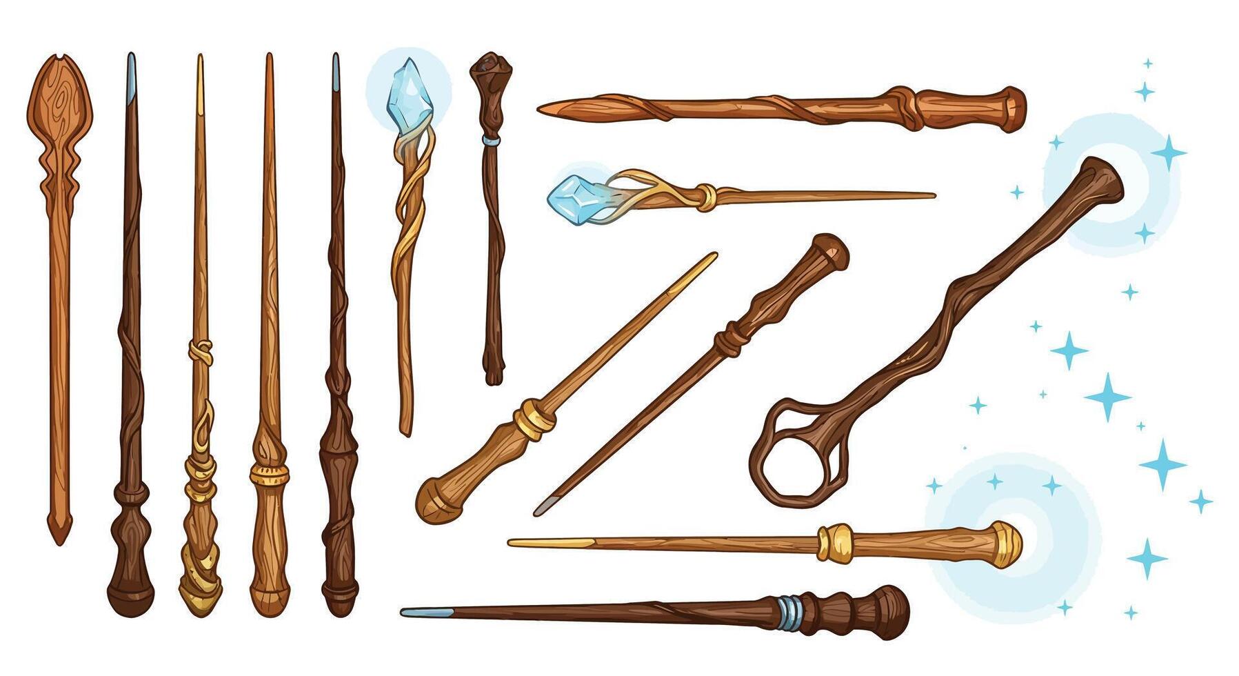 And Various magical wands in detailed flat design style illustration vector