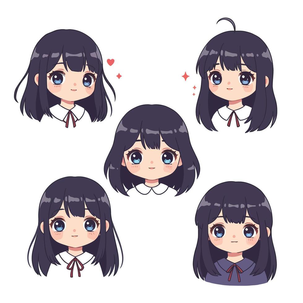 Cute character expressions in flat design style illustration vector