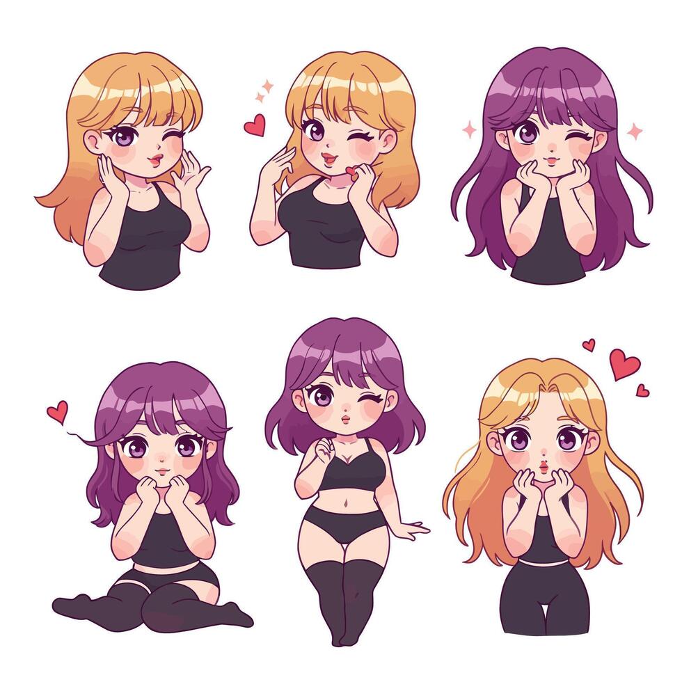 Cute character expressions in flat design showing emotions and transitions in art vector