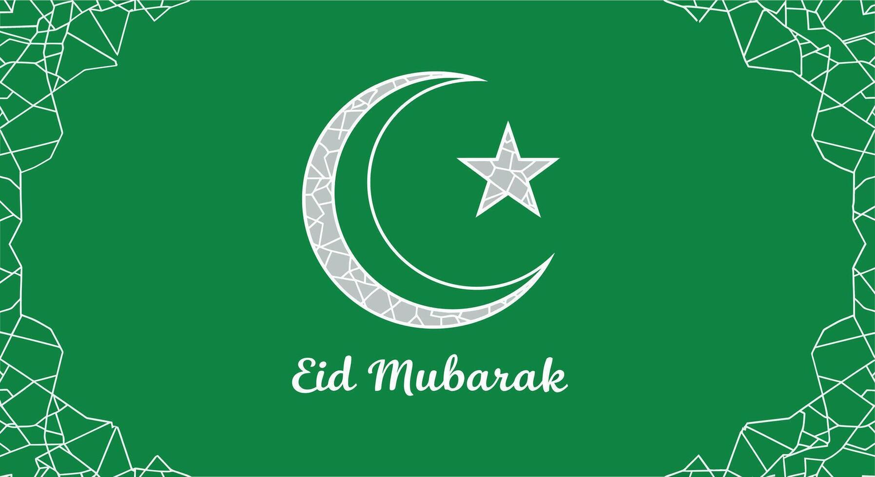 Festive green design featuring crescent moon, star, and Eid Mubarak greeting vector