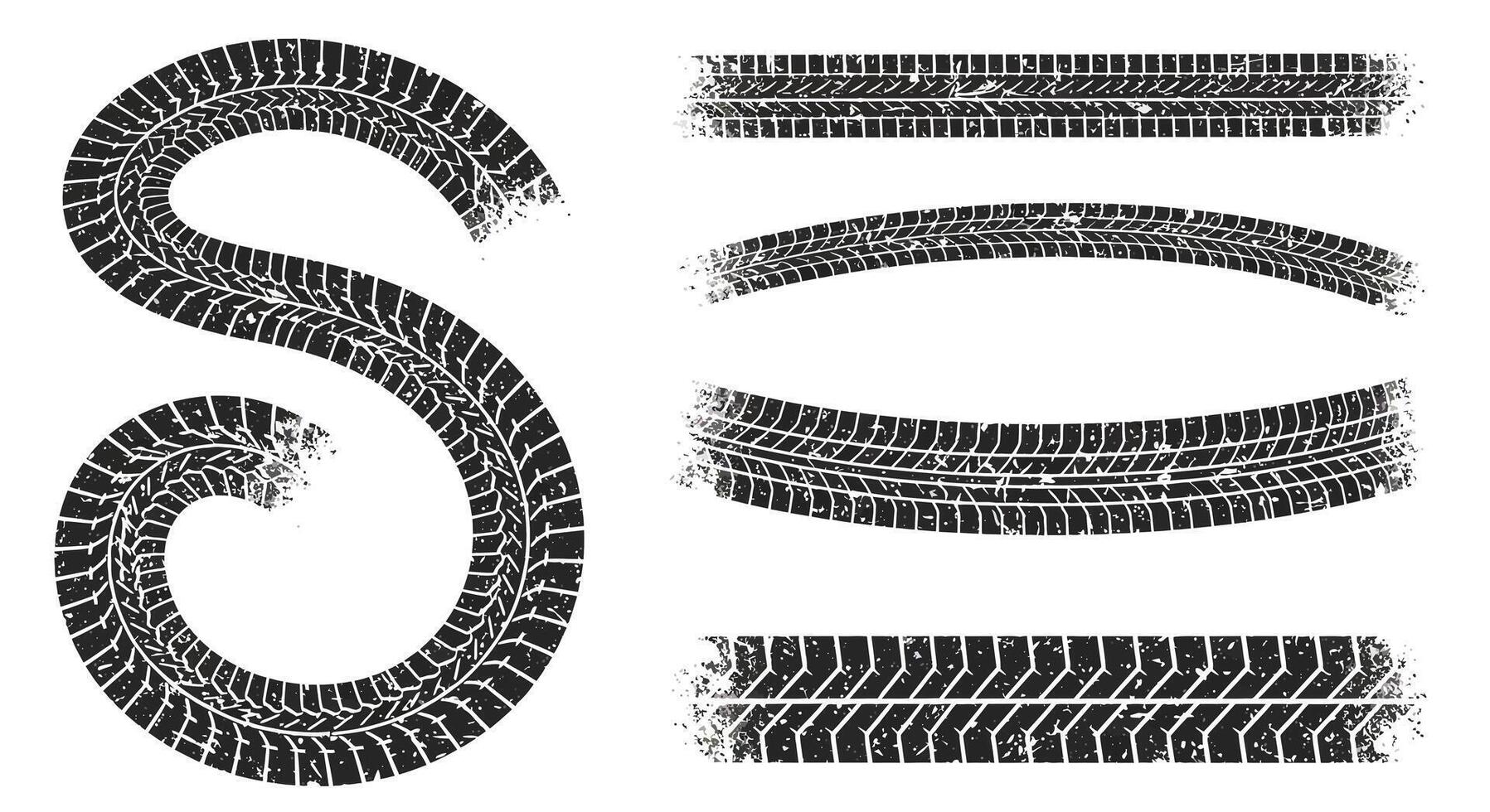 Tire tread patterns creating letters and shapes in a unique design layout vector