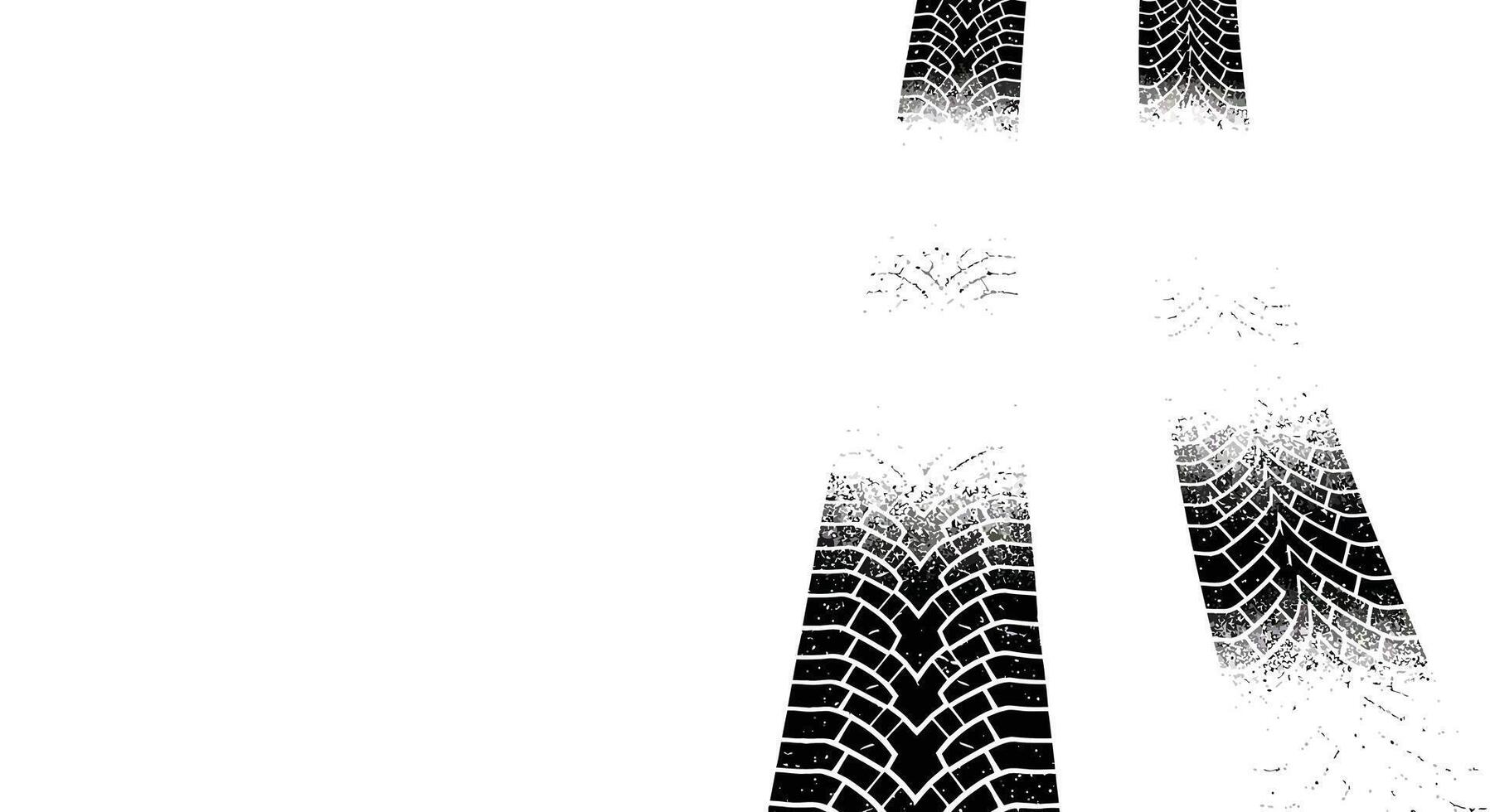 Tire tracks on a white background showcasing marks from vehicle movement and wear vector