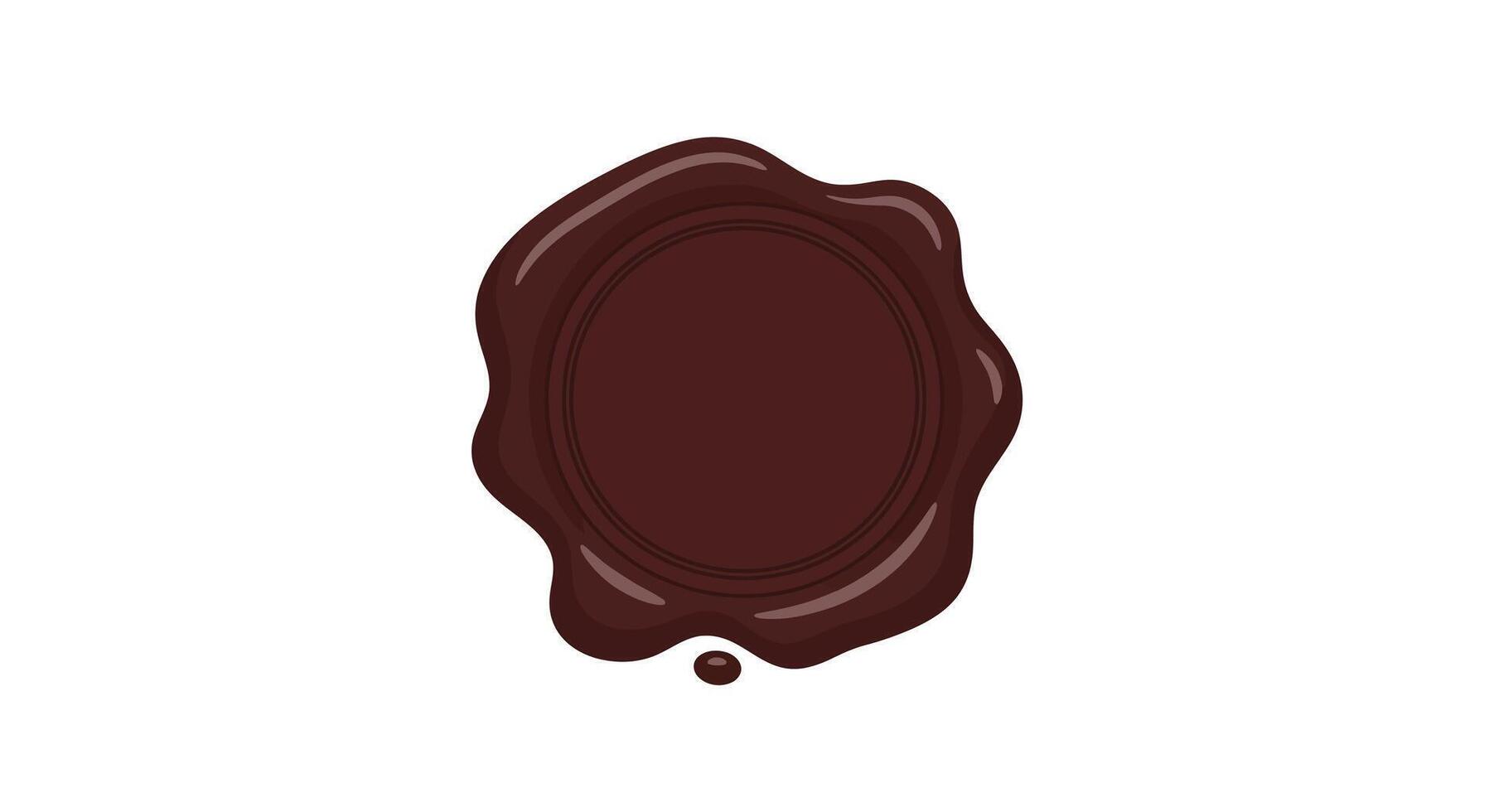 Dark chocolate wax seal with glossy surface and rounded edges on white background vector