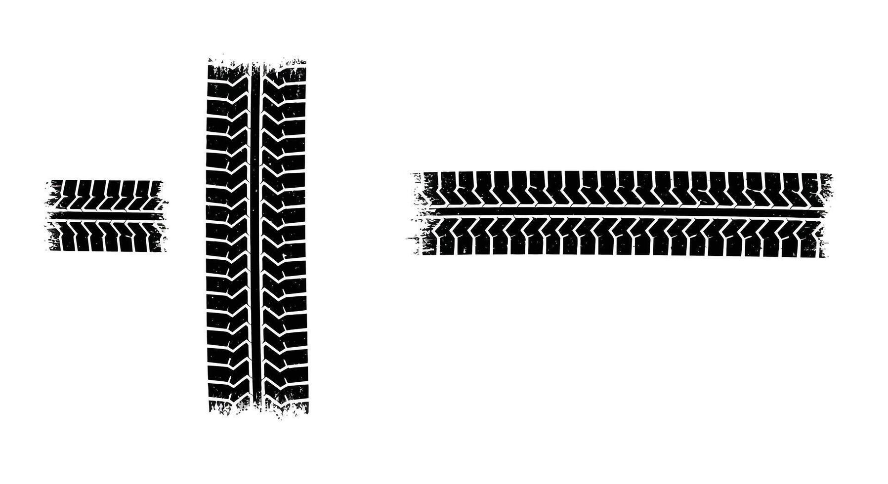 Tire tread marks showing addition and subtraction of tire patterns on a white background vector
