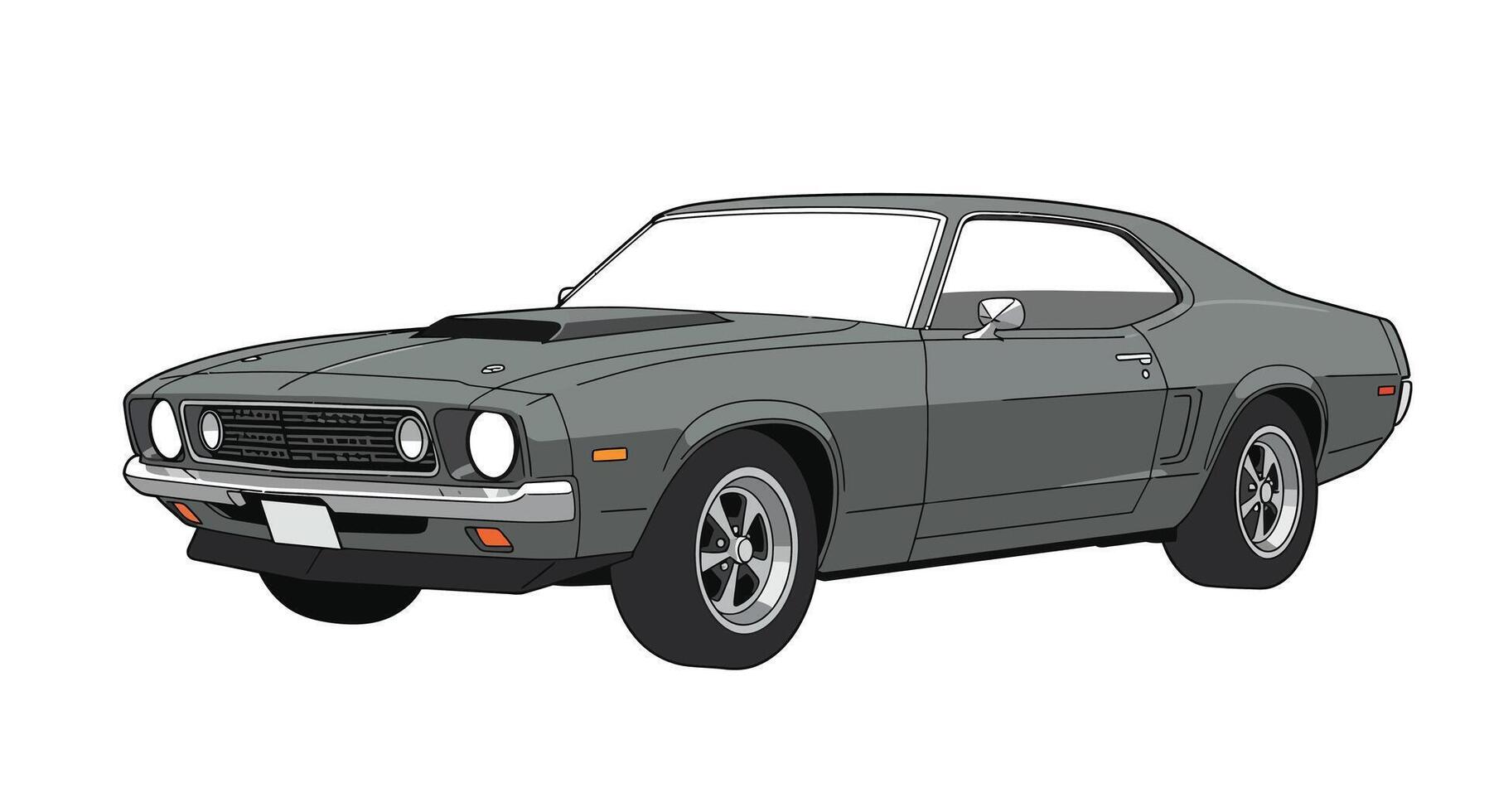 Classic muscle car illustration showcasing sleek design and powerful stance on a white background vector