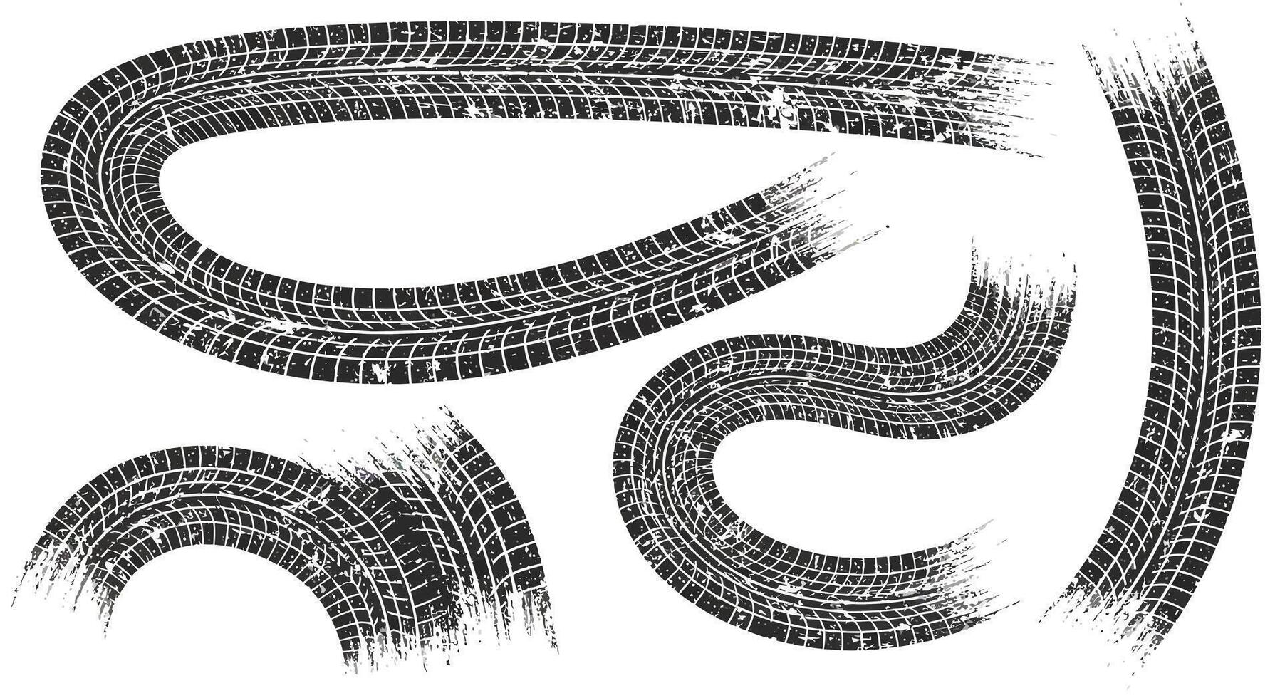 Black tire tracks creating abstract patterns on a white background vector