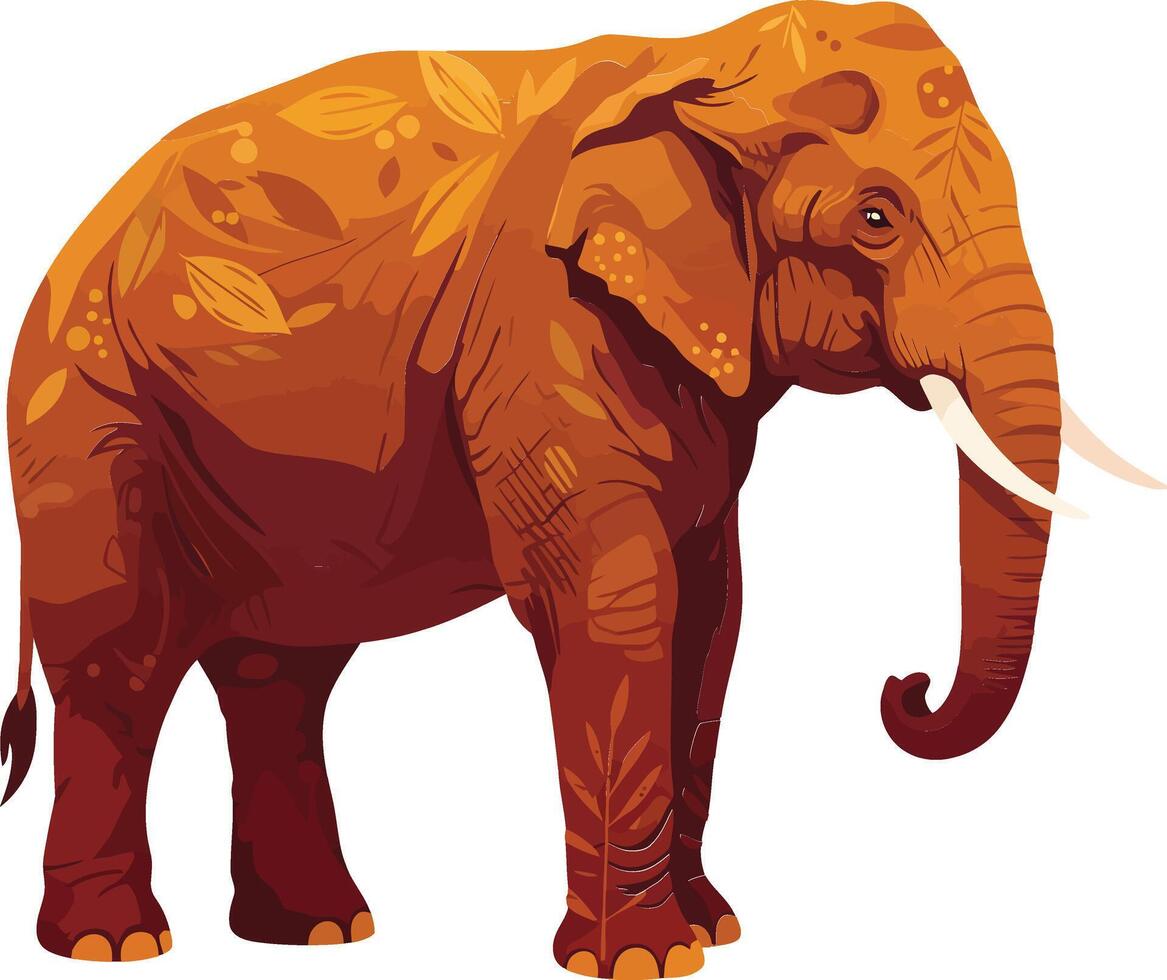 Detailed illustration of a majestic elephant in vibrant orange hues standing proudly vector