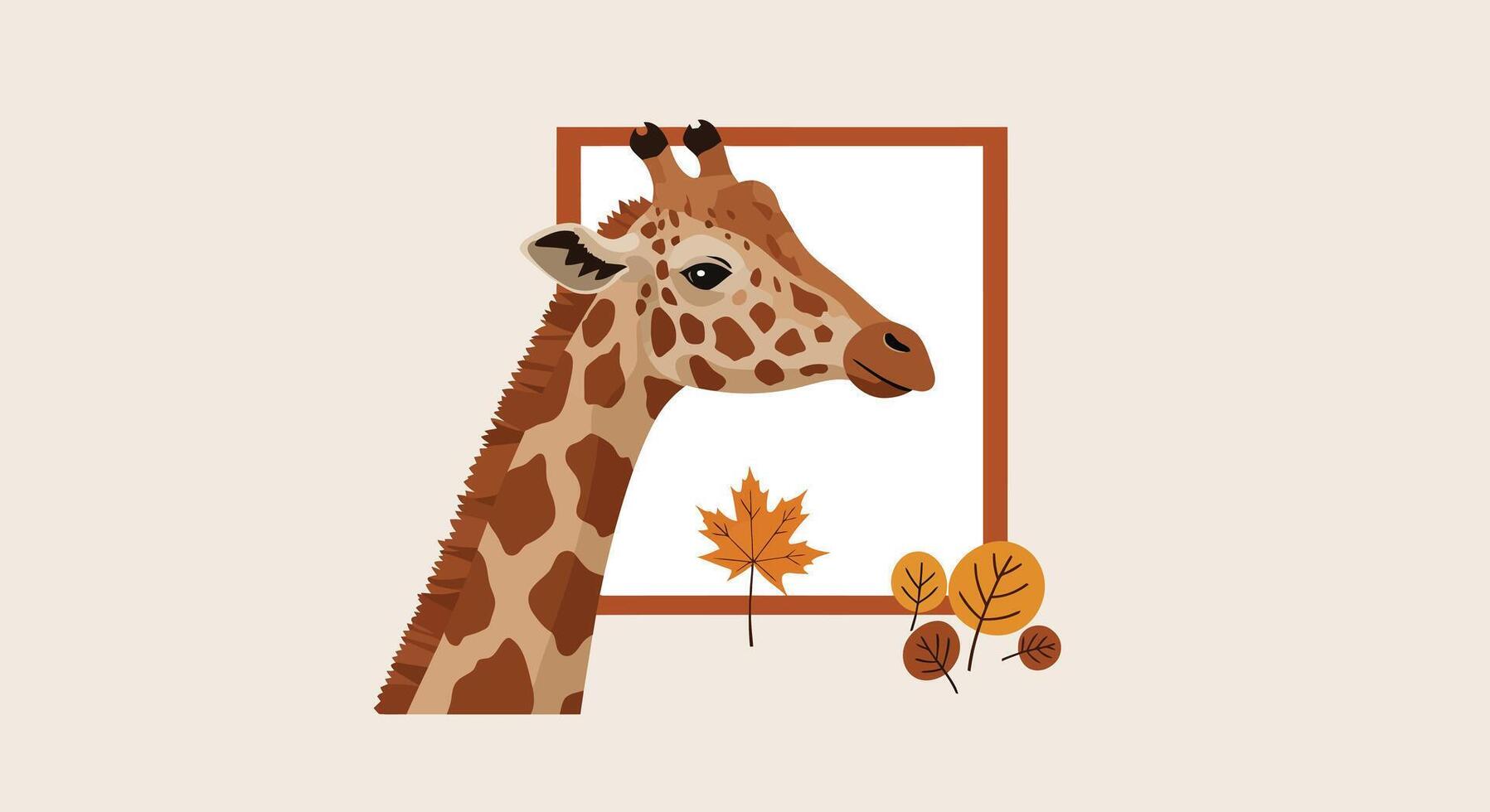 Giraffe illustrated with autumn leaves in a decorative frame design vector