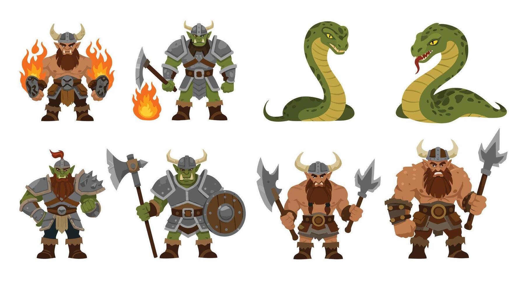 Viking warrior character transformations in flat style illustration vector