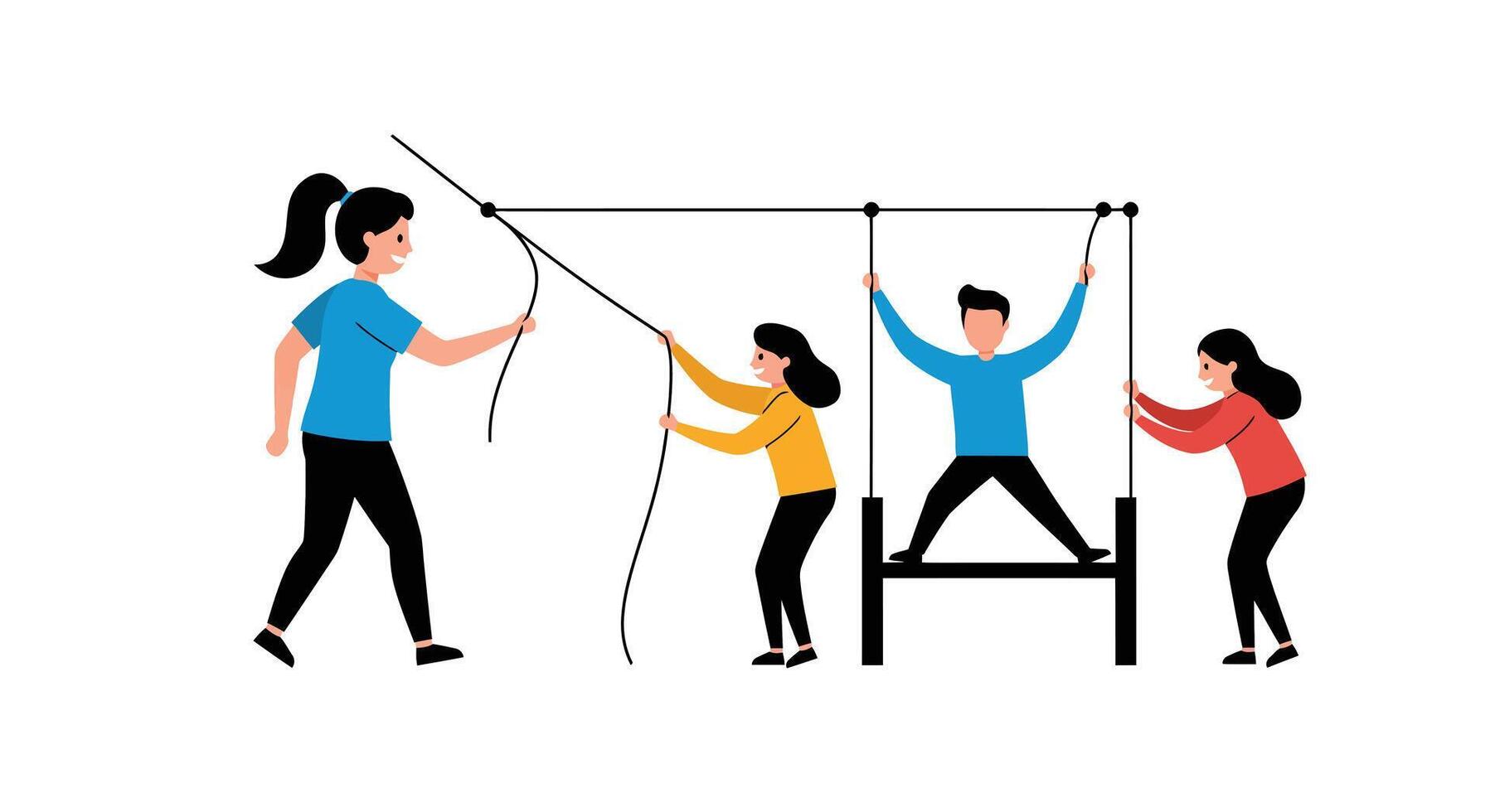 Interactive playtime scene with children and adult engaging in flat illustration vector