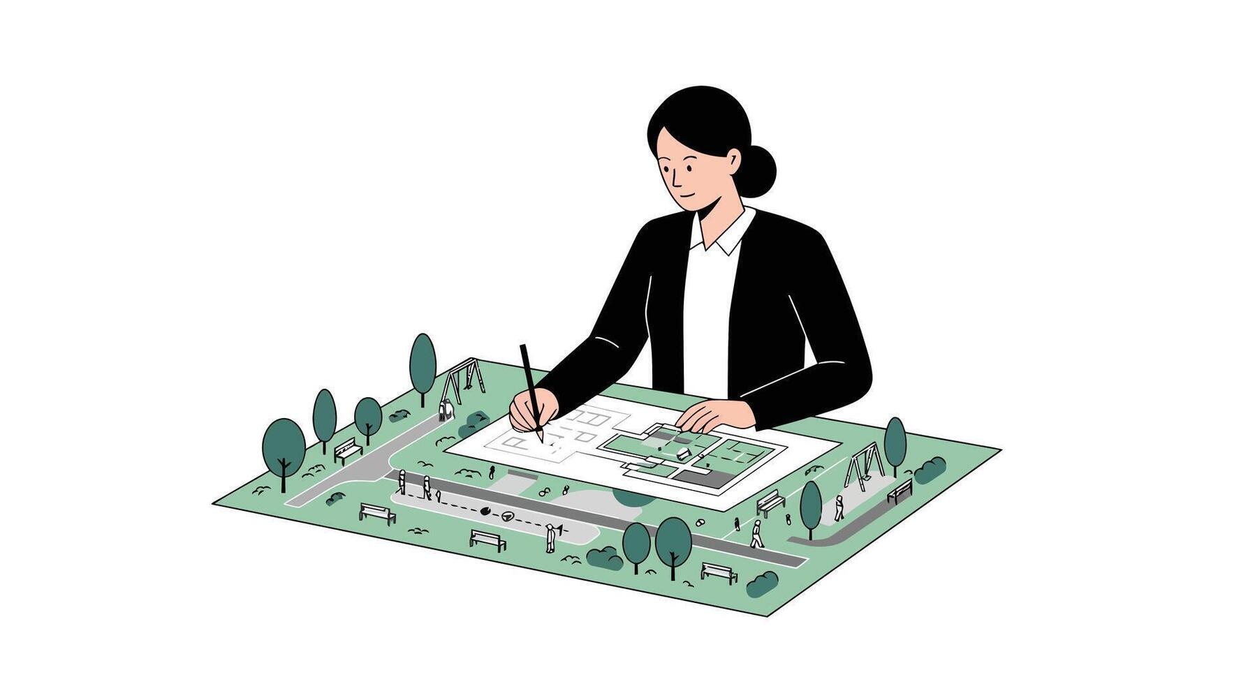 Designer creating landscape layout in minimal style illustration vector