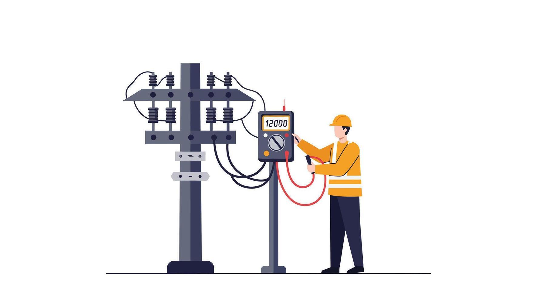 Worker in safety gear interacting with electrical equipment in flat art vector