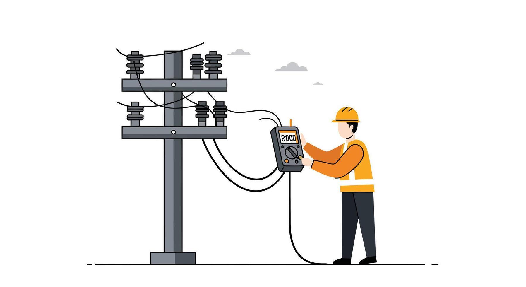 And Electrician working on power lines in flat illustration style vector