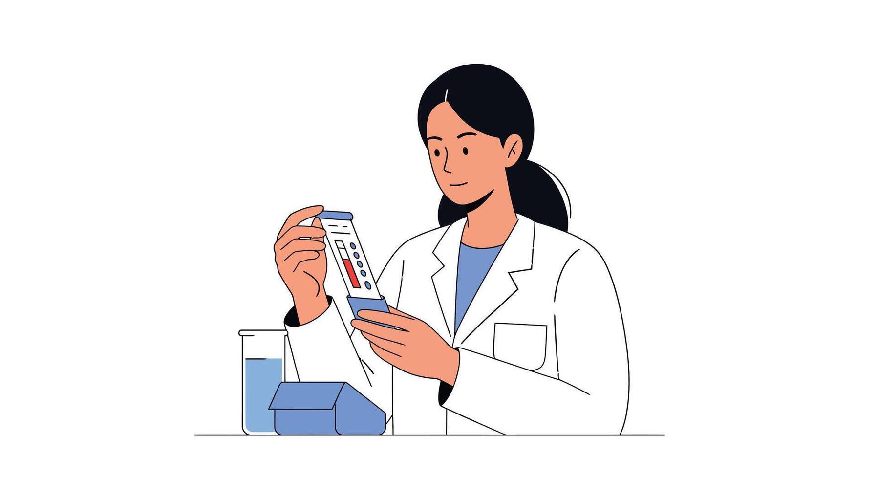 Scientist analyzing samples in a lab coat with minimal flat design art vector